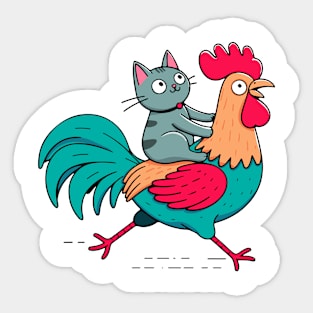 Cat on a Rooster Sticker